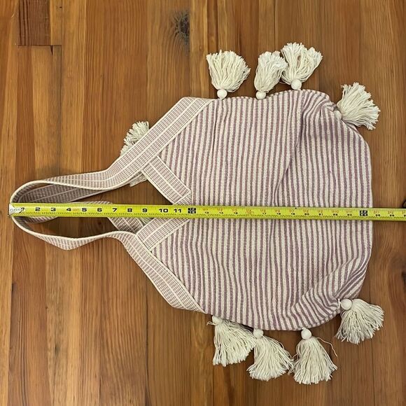 Fantasia Accessories Purple Pink Striped Tassel Shoulder Tote Bag OS - Picture 7 of 12